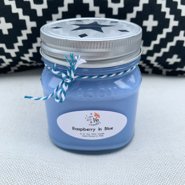 Raspberry In Blue 8 oz. Soy Candle - A Little Less 16 Candles