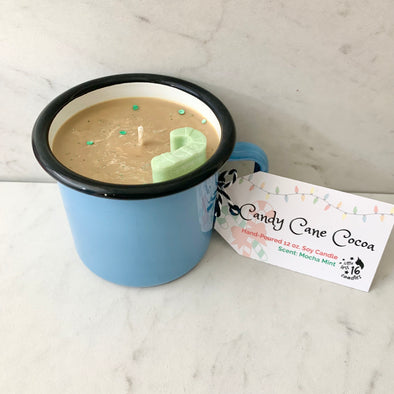 Candy Cane Cocoa 12 oz. Mug Candle - A Little Less 16 Candles